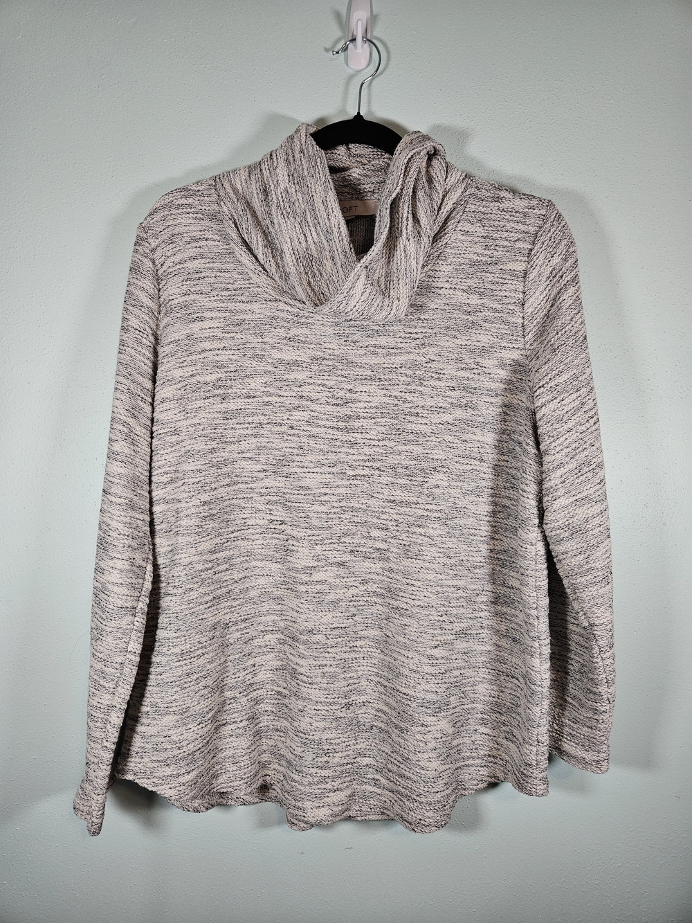 LOFT Neutral Marled Cowl Neck Sweater
